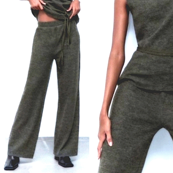 ZARA Knit Wide Leg Pants, High Rise - Picture 1 of 9
